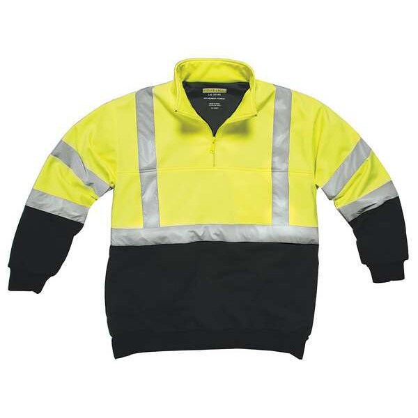 Hi-Viz Sweatshirt, Ylw/Blk, Polymide, 3XL, Length: 33 in