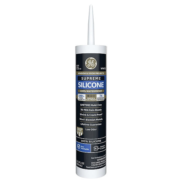Window & Door Sealant, 10.1 oz, Cartridge, White, Silicone Base
