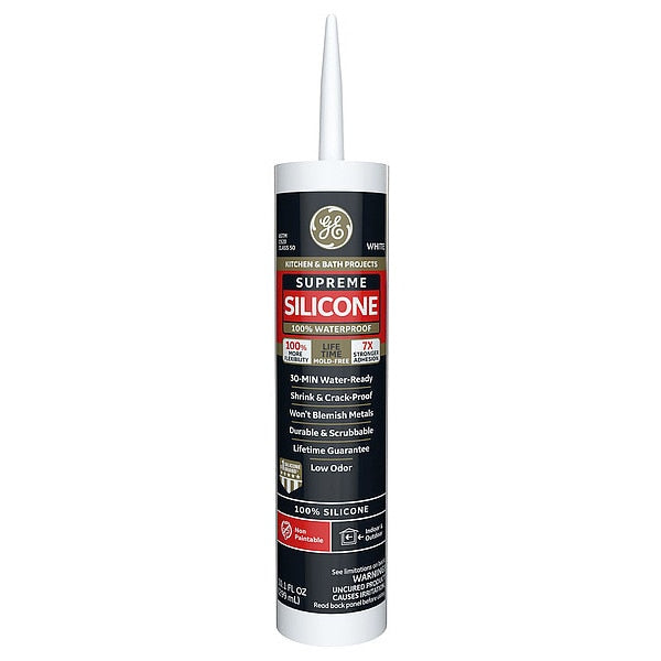 Kitchen & Bath Sealant, 10.1 oz, Cartridge, White, Silicone Base
