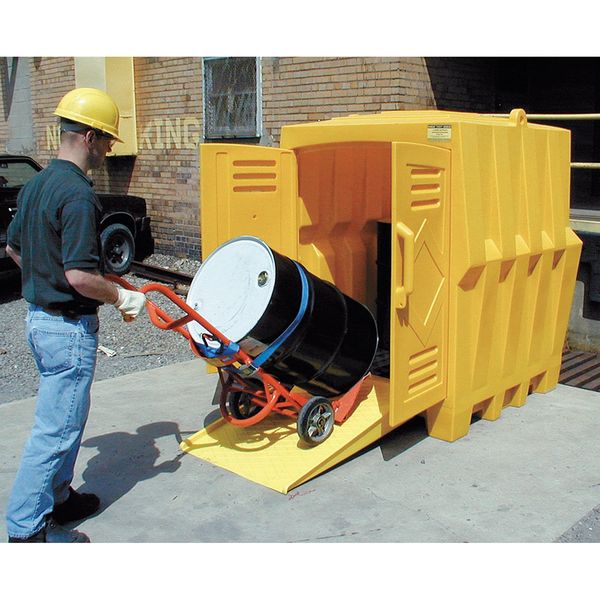 Covered Drum Spill Containment Hut, 66 gal Spill Capacity, 4 Drum, Polyethylene