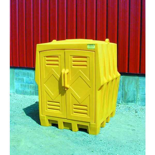 Covered Drum Spill Containment Hut, 66 gal Spill Capacity, 4 Drum, Polyethylene
