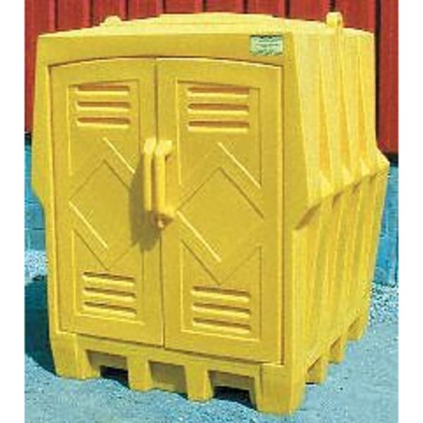 Covered Drum Spill Containment Hut, 66 gal Spill Capacity, 4 Drum, Polyethylene