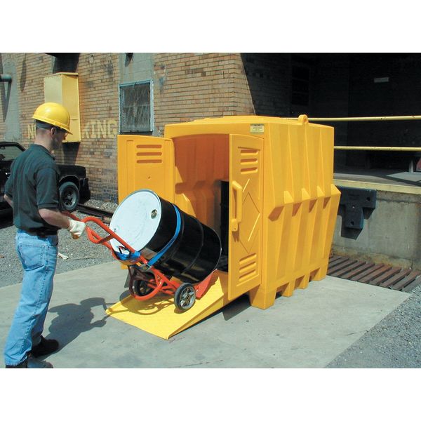 Covered Drum Spill Containment Hut, 66 gal Spill Capacity, 4 Drum, Polyethylene