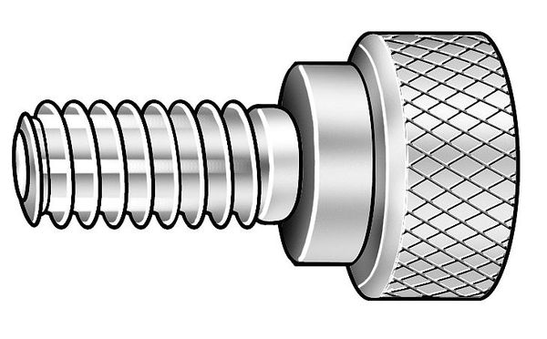 Thumb Screw, #6-32 Thread Size, Round, Black Oxide Steel, 7/32 in Head Ht, 3/4 in Lg