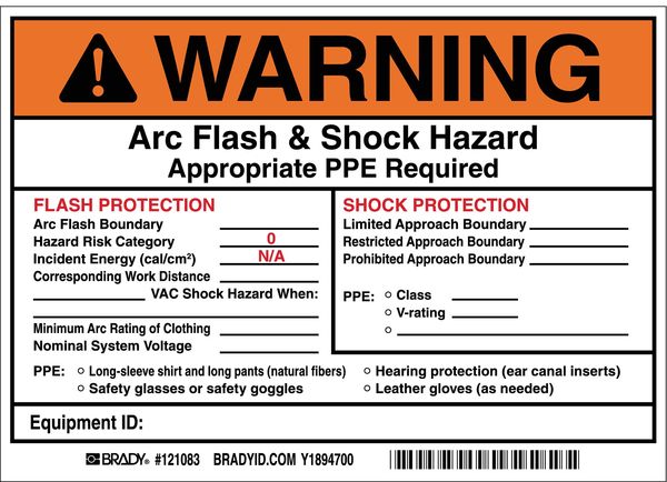 Vinyl Arc Flash & Shock Protection Label, 5