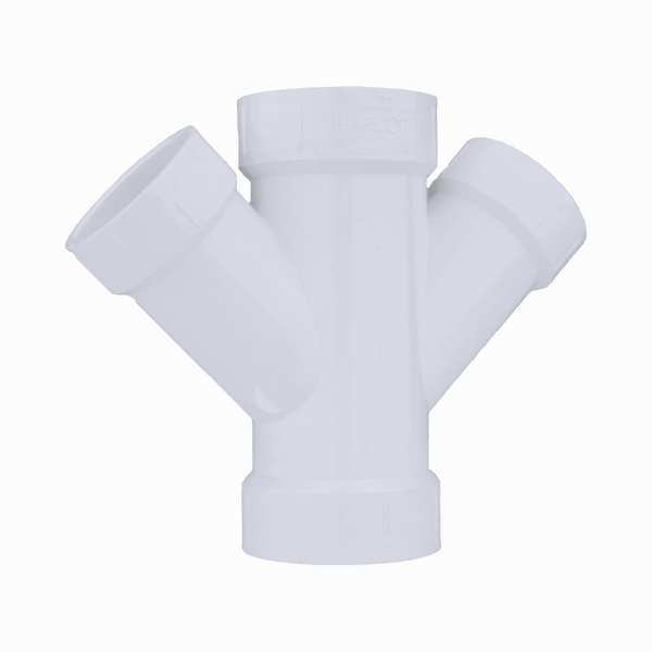 PVC Double Reducing Wye, Hub, 4 in x 4 in x 2 in x 2 in Pipe Size