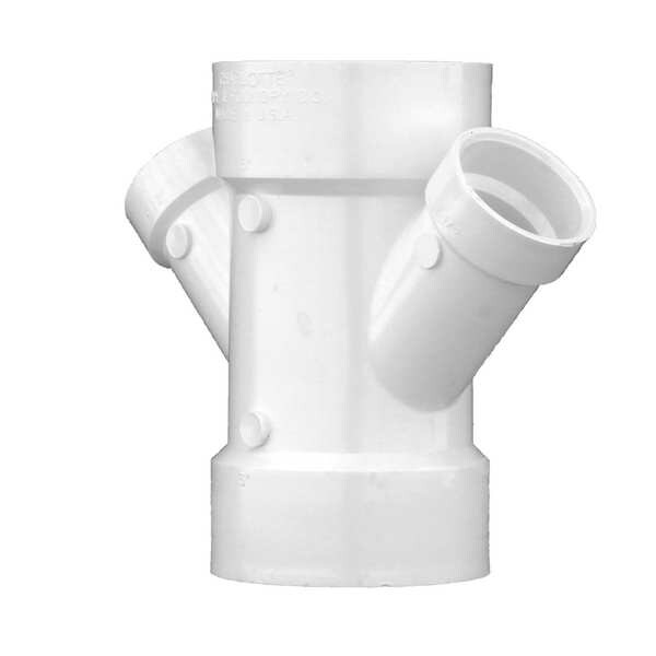PVC Double Reducing Wye, Hub, 3 in x 3 in x 1 1/2 in x 1 1/2 in Pipe Size
