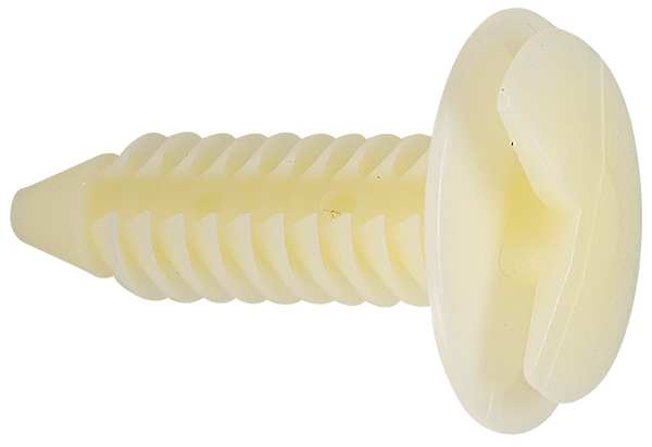 Push-In Rivet, Dome Head, 6.15 mm Dia., 1 in L, Nylon Body, 100 PK