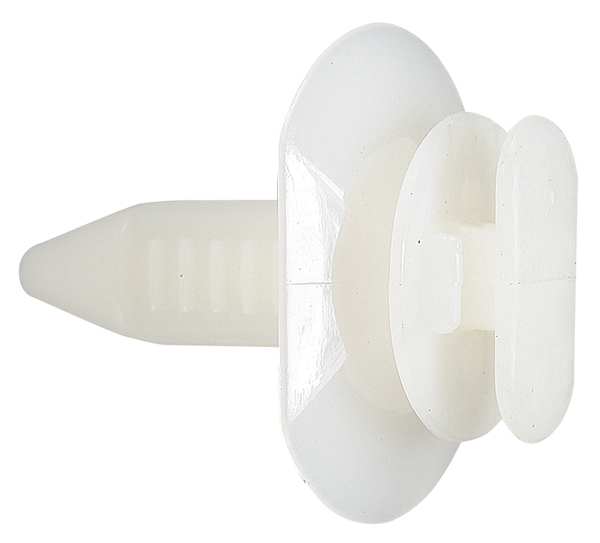 Push-In Rivet, Flat Head, 19/32 in Dia., 21 mm L, Nylon Body, 25 PK