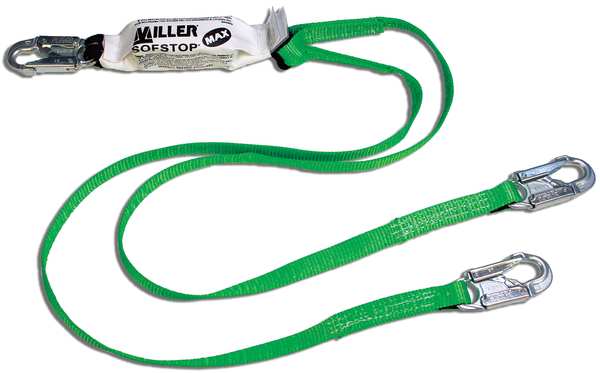 Shock Absorbing Lanyard, 6 ft., 400 lb. Weight Capacity, Green