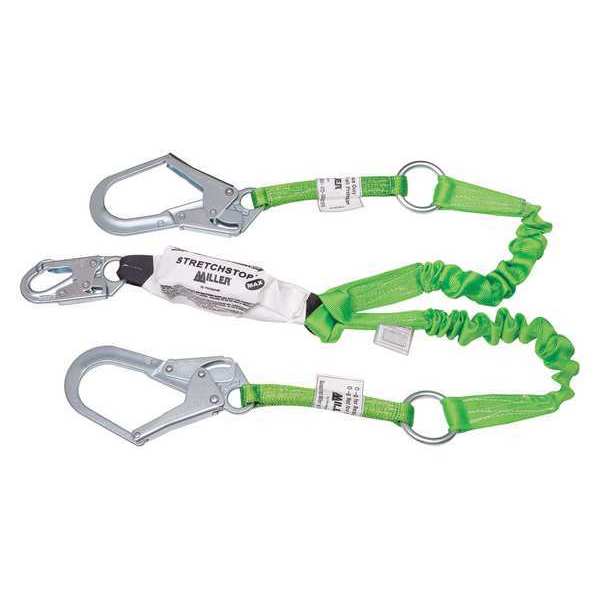 Shock Absorbing Lanyard, 4 ft. to 6 ft., 400 lb. Weight Capacity, Green