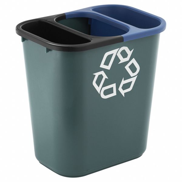 1.1875 gal Rectangular Recycling Bin, Open Top, Black, Polyethylene, 1 Openings