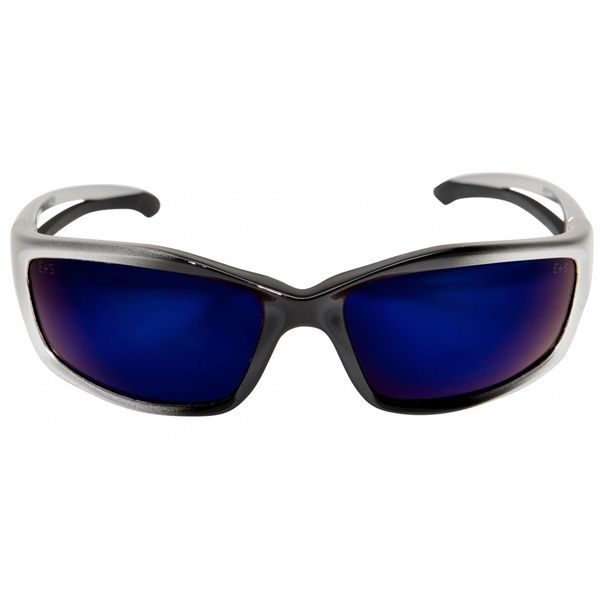 Safety Glasses, Wraparound Blue Mirror Polycarbonate Lens, Scratch-Resistant