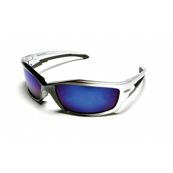 Safety Glasses, Wraparound Blue Mirror Polycarbonate Lens, Scratch-Resistant