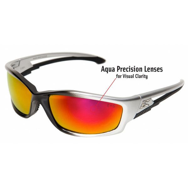 Safety Glasses, Wraparound Aqua Precision Red Mirror Polycarbonate Lens, Scratch-Resistant