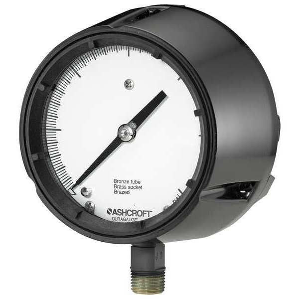 Pressure Gauge, 0 to 15 psi, 1/2 in MNPT, Plastic, Black