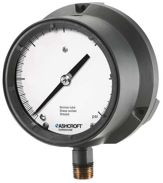 Pressure Gauge, 0 to 1000 psi, 1/2 in MNPT, Plastic, Black