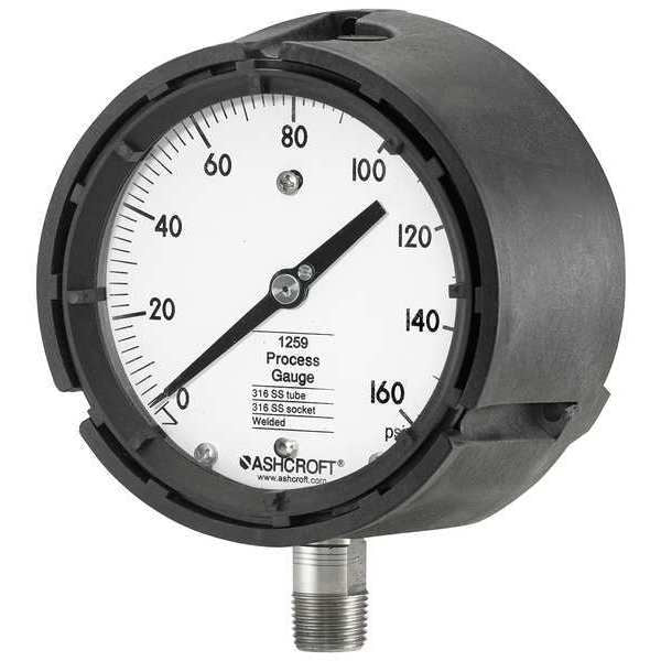 Pressure Gauge, 0 to 160 psi, 1/2 in MNPT, Plastic, Black