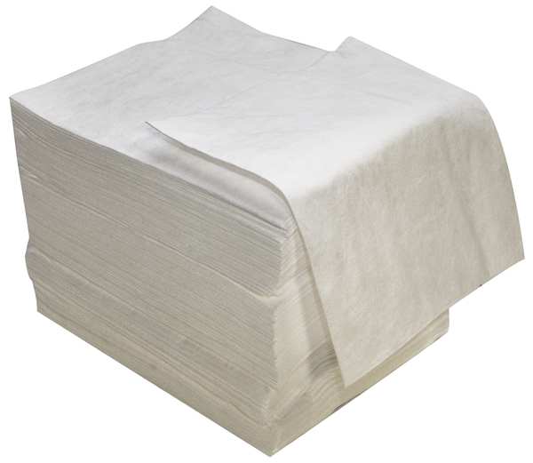Sorbents, 24 gal/pk, 0.24 gal/pad, Oil Absorbed, White, Polypropylene, 100 PK