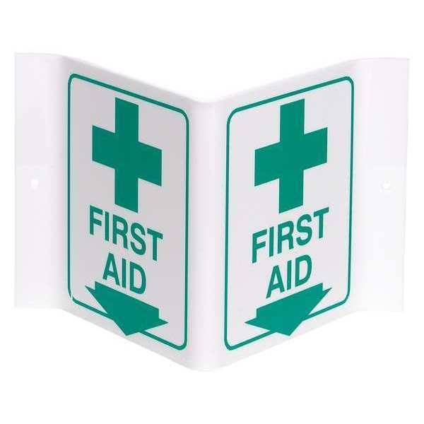 First Aid Sign, 6 in Height, 9 in Width, Acrylic, Rectangle, English