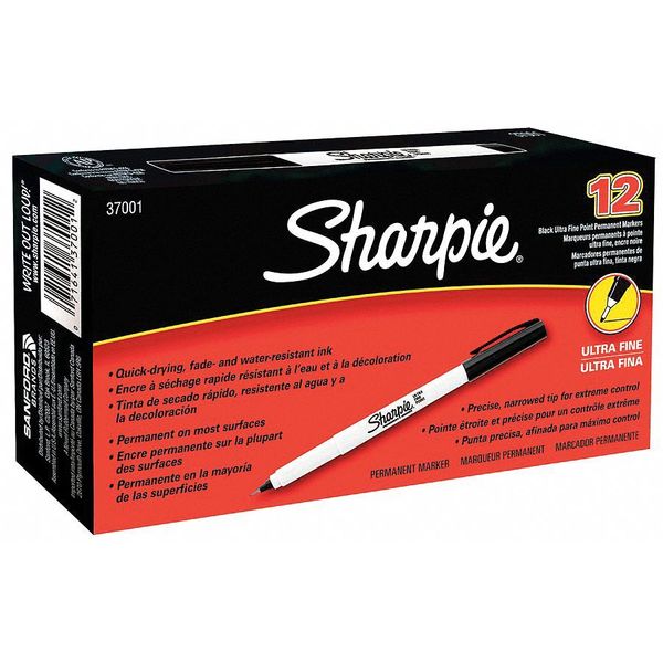 Permanent Marker, Ultra Fine Tip Black PK12