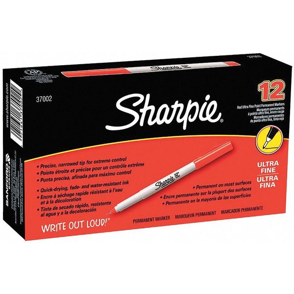 Permanent Marker, Ultra Fine Tip Red PK12