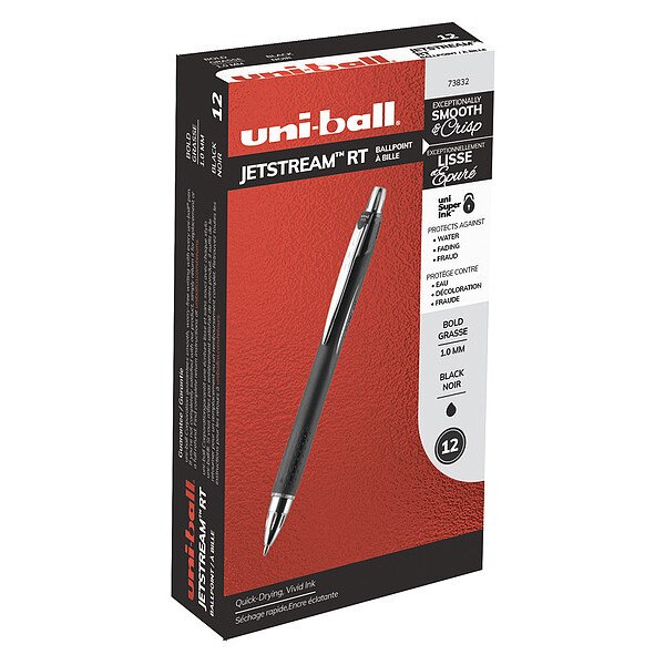 Retractable Rollerball Pen, 1 mm, Black PK12