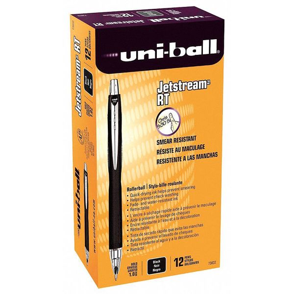 Retractable Rollerball Pen, 1 mm, Black PK12