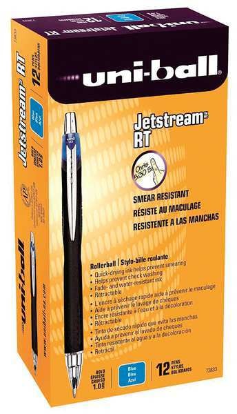 Retractable Rollerball Pen, 1 mm, Blue PK12