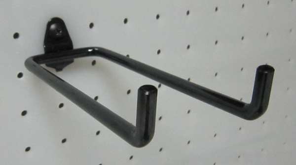 Double Rod Pegboard Hook for 1/4 in Hole & 1 in Spacing, 6 in L, 2 in W, Steel, Black