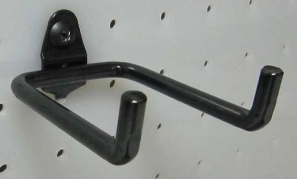 Double Rod Pegboard Hook for 1/4 in Hole & 1 in Spacing, 3 in L, 2-1/8 in W, Steel, Black