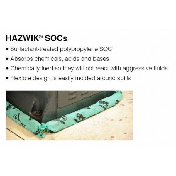Sorbents, 12 gal/pk; 1 gal/sock, Harsh Chemicals Absorbed, Green, Polypropylene, 12 PK