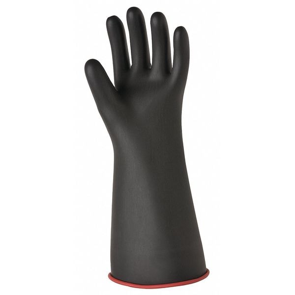 Electrical Rubber Gloves, Class 0, Type I, 11 in, Black, Size 10, 1 Pair