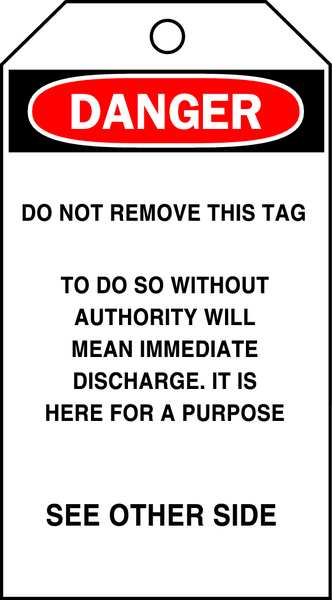Danger Tag, 5-3/4 x 3 In, Vinyl, Met, PK25