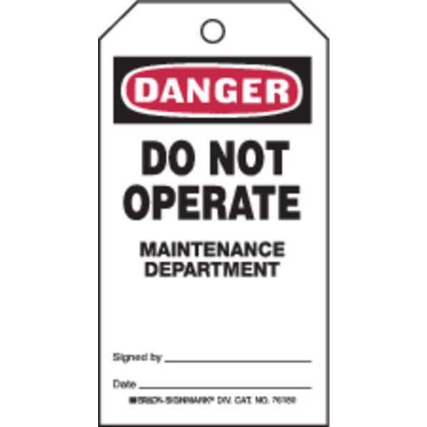 Danger Tag, 5-3/4 x 3 In, Do Not Opr, PK25, 76180