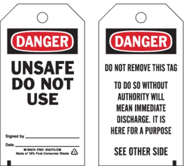 Danger Tag, 5-3/4 x 3 In, Unsafe Dnu, PK25