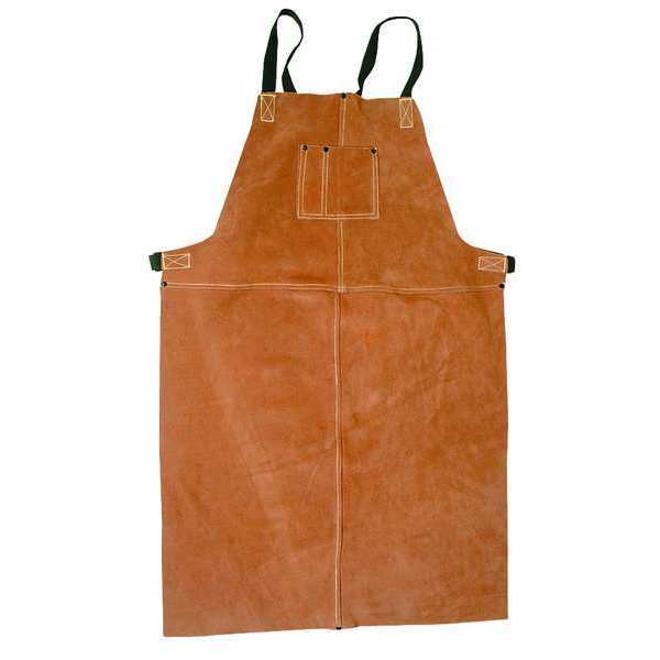 Welding Bib Apron, Cowhide Leather, 36 in L, 24 in W, Fixed Buckle, Brown, Universal Size