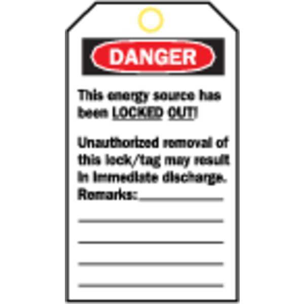 Danger Tag, Danger - Do Not Operate, Polyester, Write-On Surface, 5 3/4 in High, 3 in Wide, 25 Pack