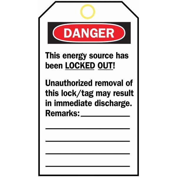 Danger Tag, Danger - Do Not Operate, Polyester, Write-On Surface, 5 3/4 in High, 3 in Wide, 25 Pack