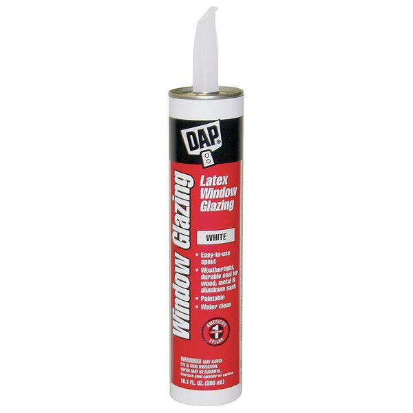 Window Glazing Sealant, 10.1 oz, Cartridge, White, Synthetic Polymer Latex Base