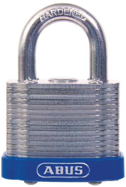 Keyed Padlock, Open, Rectangular Steel Body, Hardened Steel Shackle, 13/16 in W