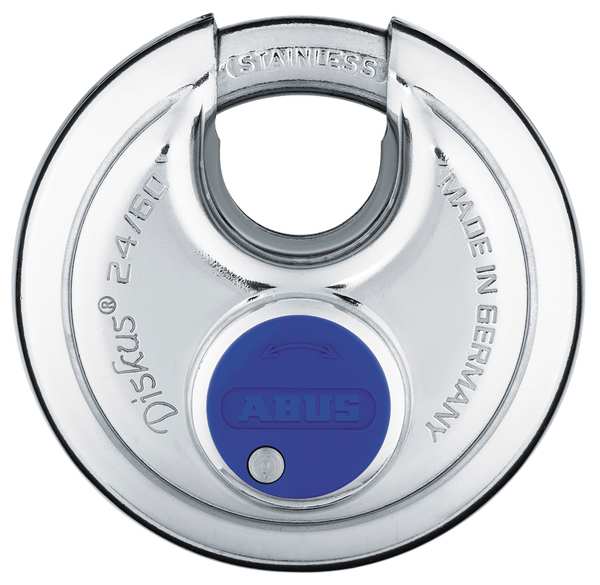 Keyed Padlock, Shrouded, Disc Stainless steel Body, Stainless Steel Shackle, 3/4 in W