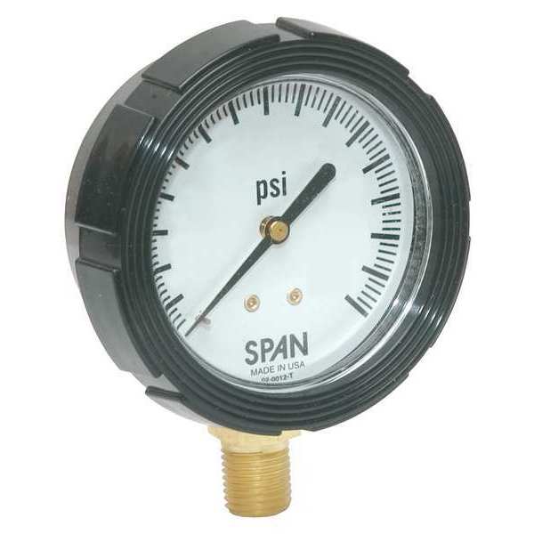 Pressure Gauge, 0 to 15 psi, 1/4 in MNPT, Plastic, Black