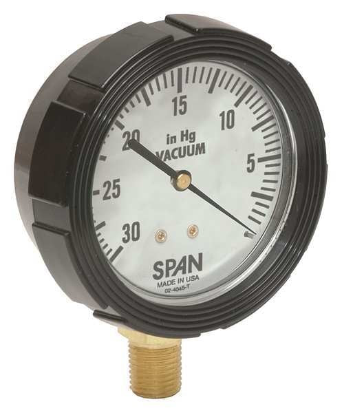 Vacuum Gauge, 30 Hg to 0, 2-1/2In, 1/4In