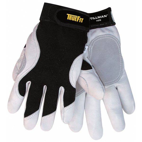 Mechanics Gloves, M, Black/White, Leather, Spandex/Nylon