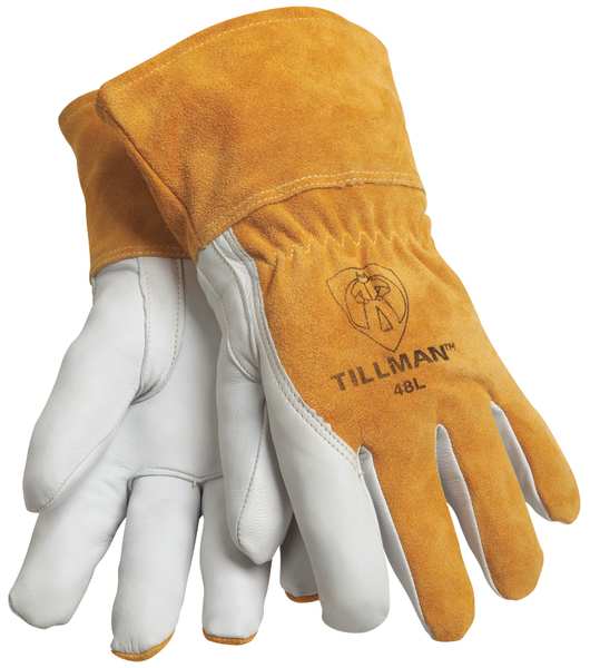 MIG/TIG Welding Gloves, XL, Straight Thumb, Gauntlet Cuff, Premium, Brown Cowhide, 1 Pair