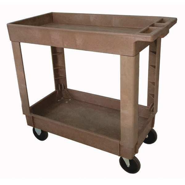 Plastic Utility Cart with Deep Lipped Plastic Shelves, Flat, 2 Shelves, 500 lb
