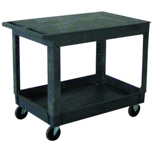 Plastic Utility Cart with Deep Lipped & Flush Plastic Shelves, Flat, 2 Shelves, 500 lb