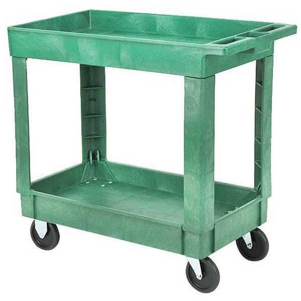 Plastic Utility Cart with Deep Lipped Plastic Shelves, Flat, 2 Shelves, 500 lb