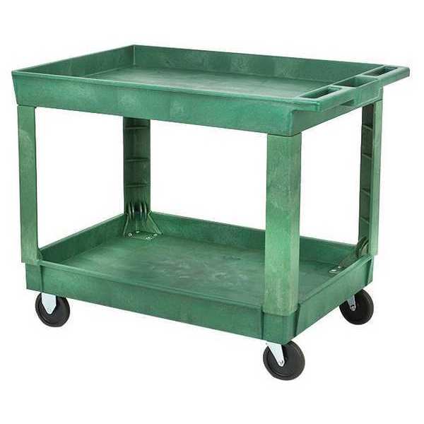 Plastic Utility Cart with Deep Lipped Plastic Shelves, Flat, 2 Shelves, 500 lb